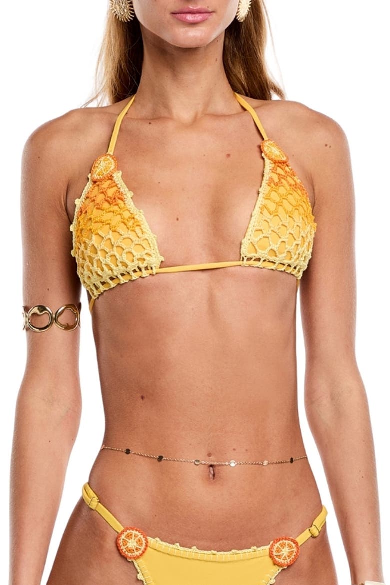 Pima Cotton Crochet Overlay Bikini Top, Main, color, ORANGE