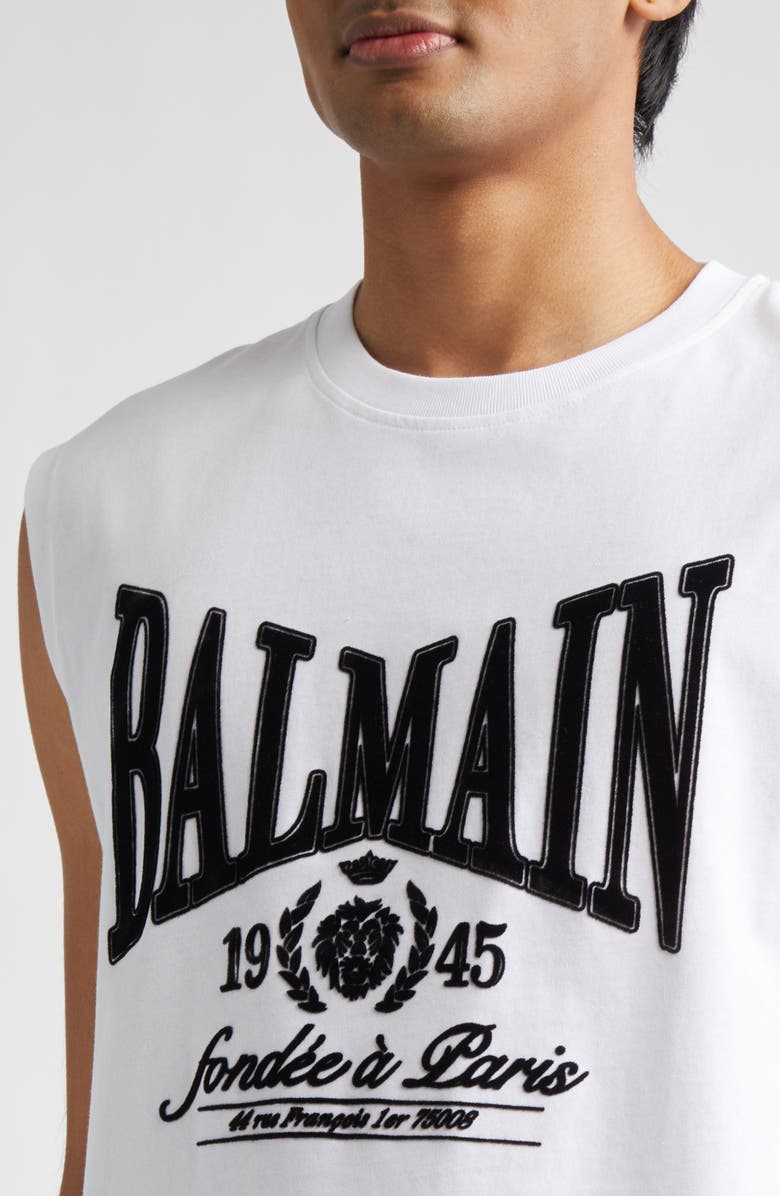 Balmain 1945 Logo Graphic Muscle Tee, Alternate, color, Gab Blk/ White