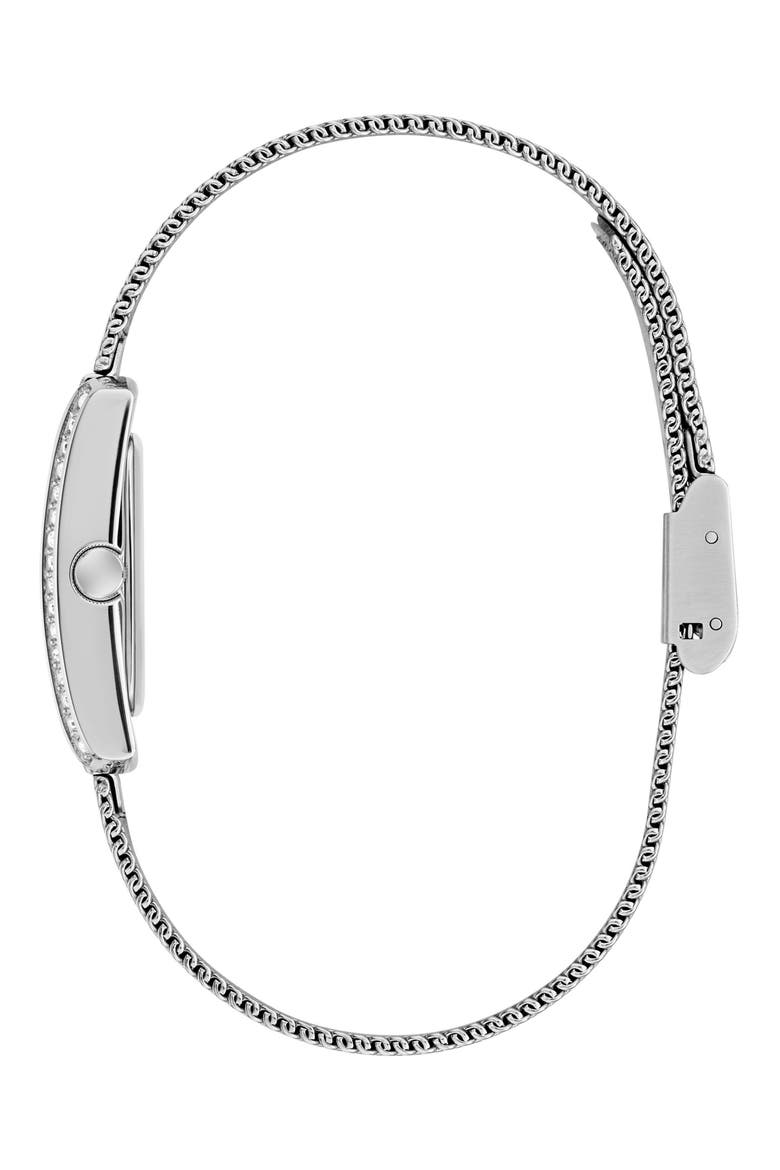 Crystal Bezel Tank Mesh Strap Watch, 17mm x 23mm, Alternate, color, WHITE/ SILVER