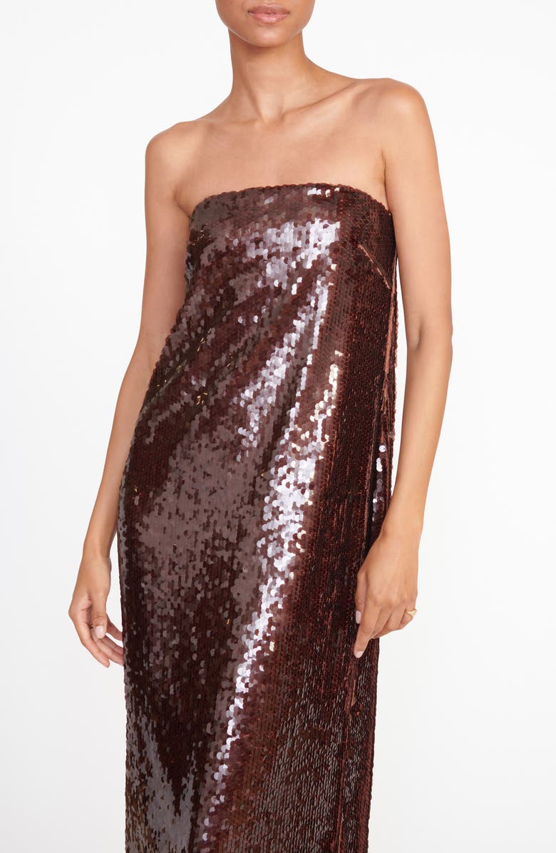 STAUD Casey Sequin Strapless Dress, Alternate, color, Bronze