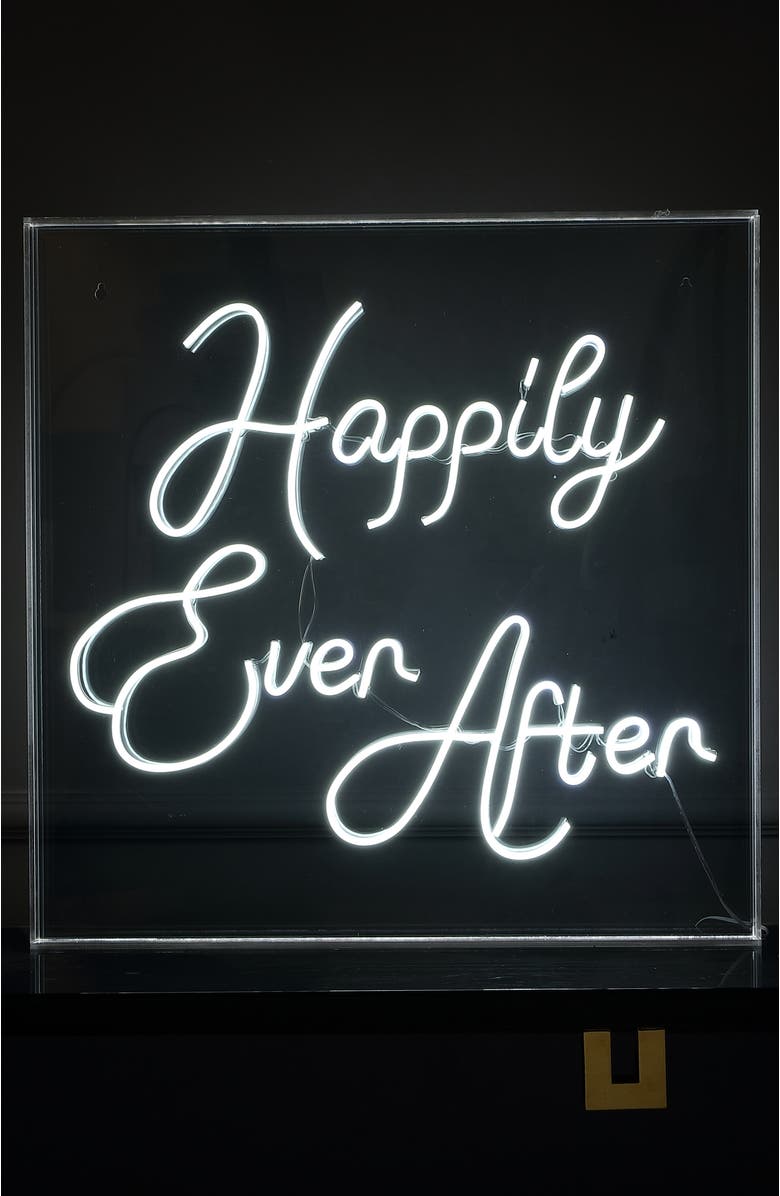 JONATHAN Y Happily Ever After 23.63" Square Contemporary Glam Acrylic Box USB Operated LED Neon Light, White, Alternate, color, White