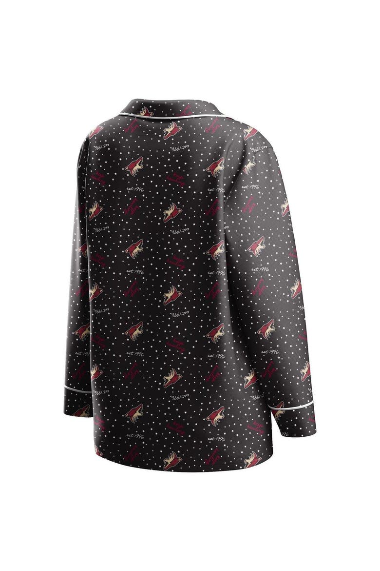 Women's WEAR by Erin Andrews Black Arizona Coyotes Long Sleeve Button-Up Shirt & Pants Sleep Set, Alternate, color, Black