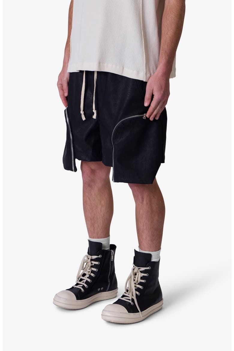 Faux Leather Pocket Geo Shorts, Alternate, color, BLACK