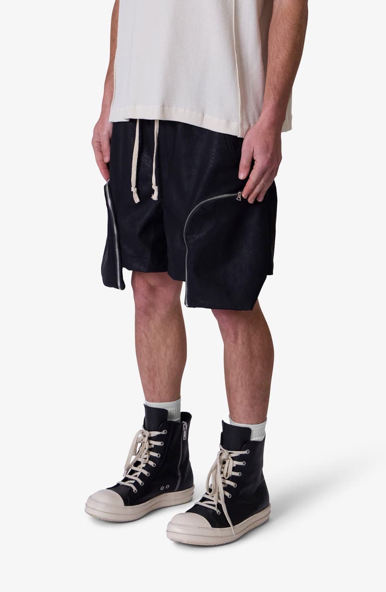 mnml Faux Leather Pocket Geo Shorts, Alternate, color, Black