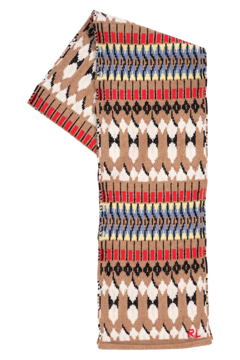 Chunky Skinny Fair Isle Wool & Cashmere Scarf, Alternate, color, CAMEL