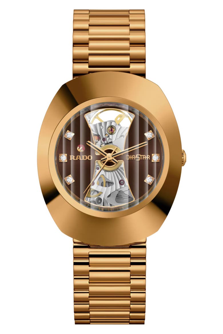 DiaStar Original Skeleton Open Heart Automatic Bracelet Watch, 35mm, Main, color, ROSE GOLD