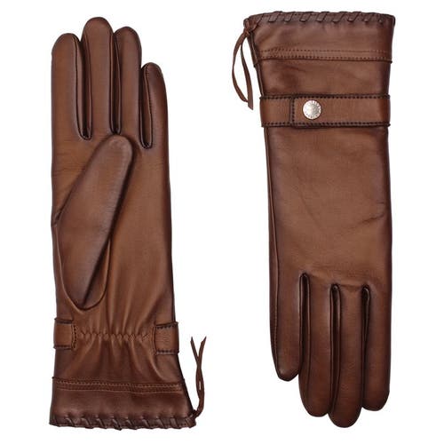 Agnelle Dallas Cashmere Lined Lambskin Glove With Corset Lacing In Brown