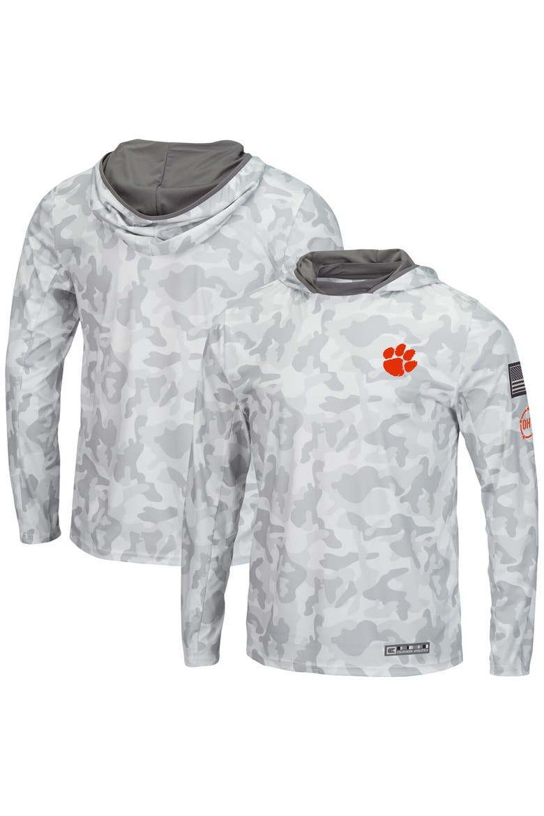 Men's Colosseum Arctic Camo Clemson Tigers OHT Military Appreciation Long Sleeve Hoodie Top, Main, color, Arctic Camo