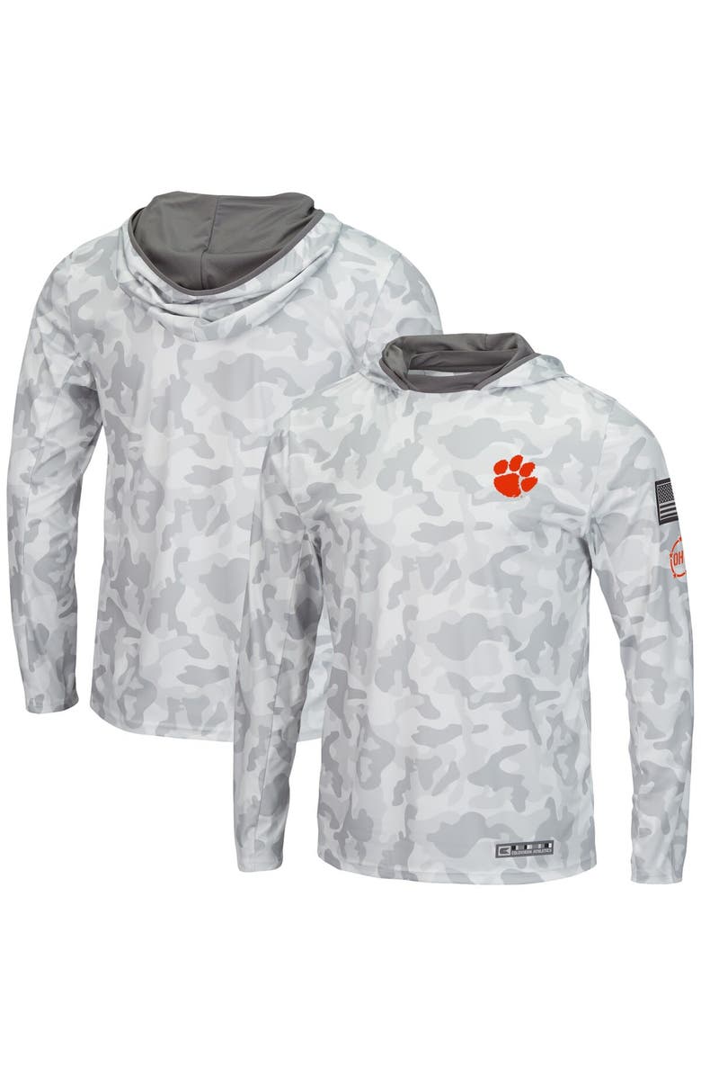 COLOSSEUM Men's Colosseum Arctic Camo Clemson Tigers OHT Military Appreciation Long Sleeve Hoodie Top, Main, color, Arctic Camo