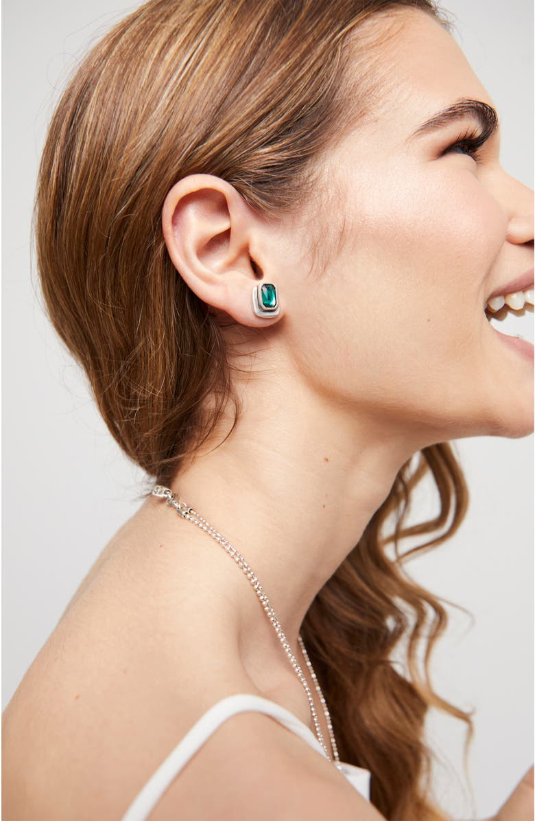 UNODE50 Green Crystal Stud Earrings, Alternate, color, Silver