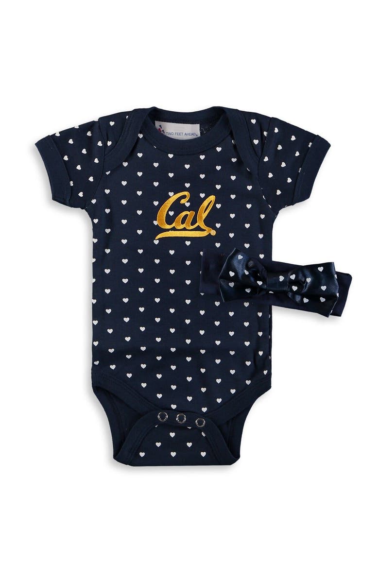 TWO FEET AHEAD Girls Newborn & Infant Navy Cal Bears Hearts Bodysuit and Headband Set, Alternate, color,