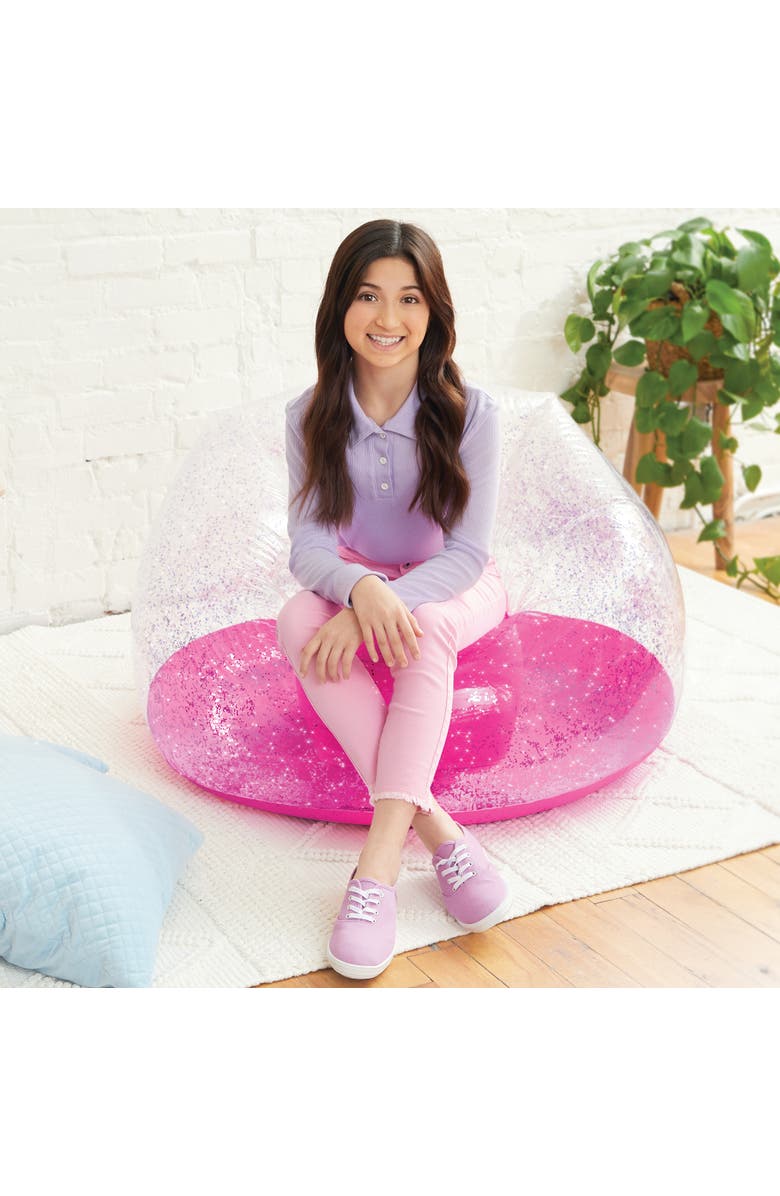 Three Cheers For Girls Pink Glitter Confetti Inflatable Chair Sparkle, Alternate, color, Multicolored