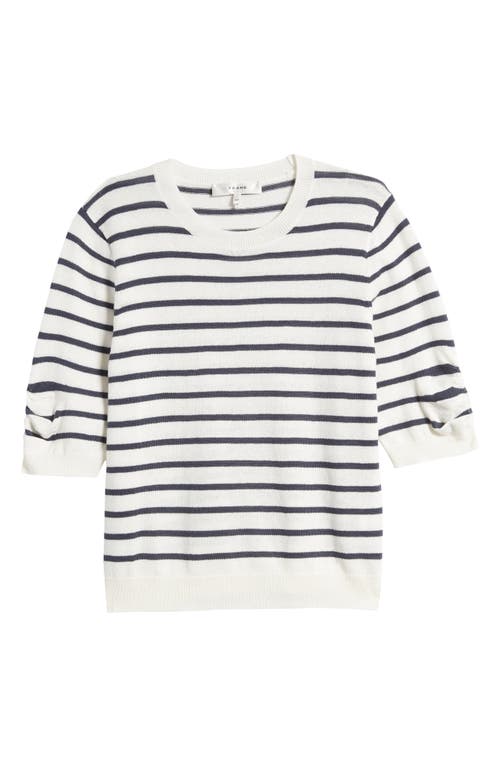 Frame Stripe Ruched Sleeve Sweater In White