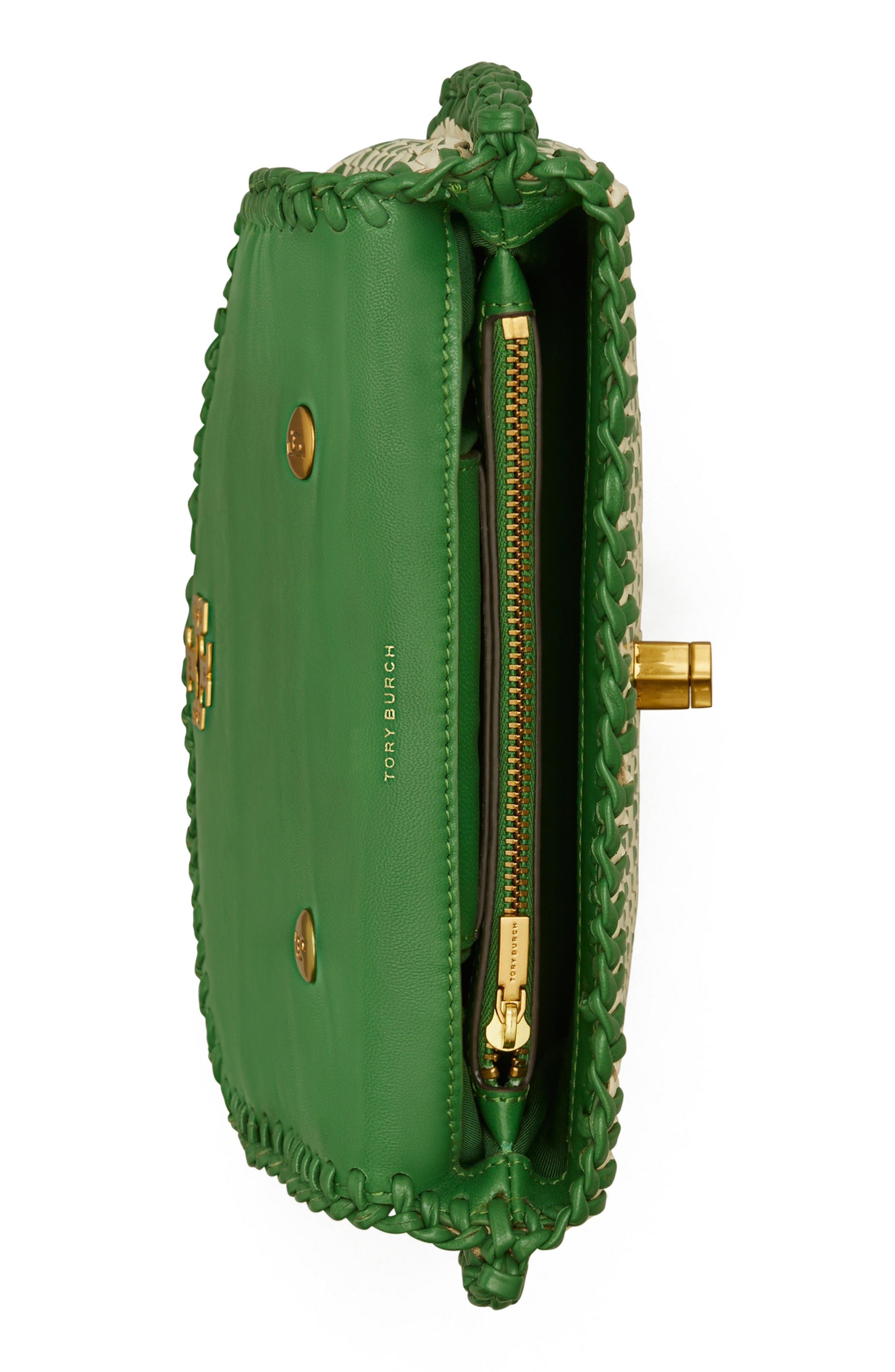 Tory Burch Mini Kira Woven Leather Top Handle Bag, Alternate, color, 