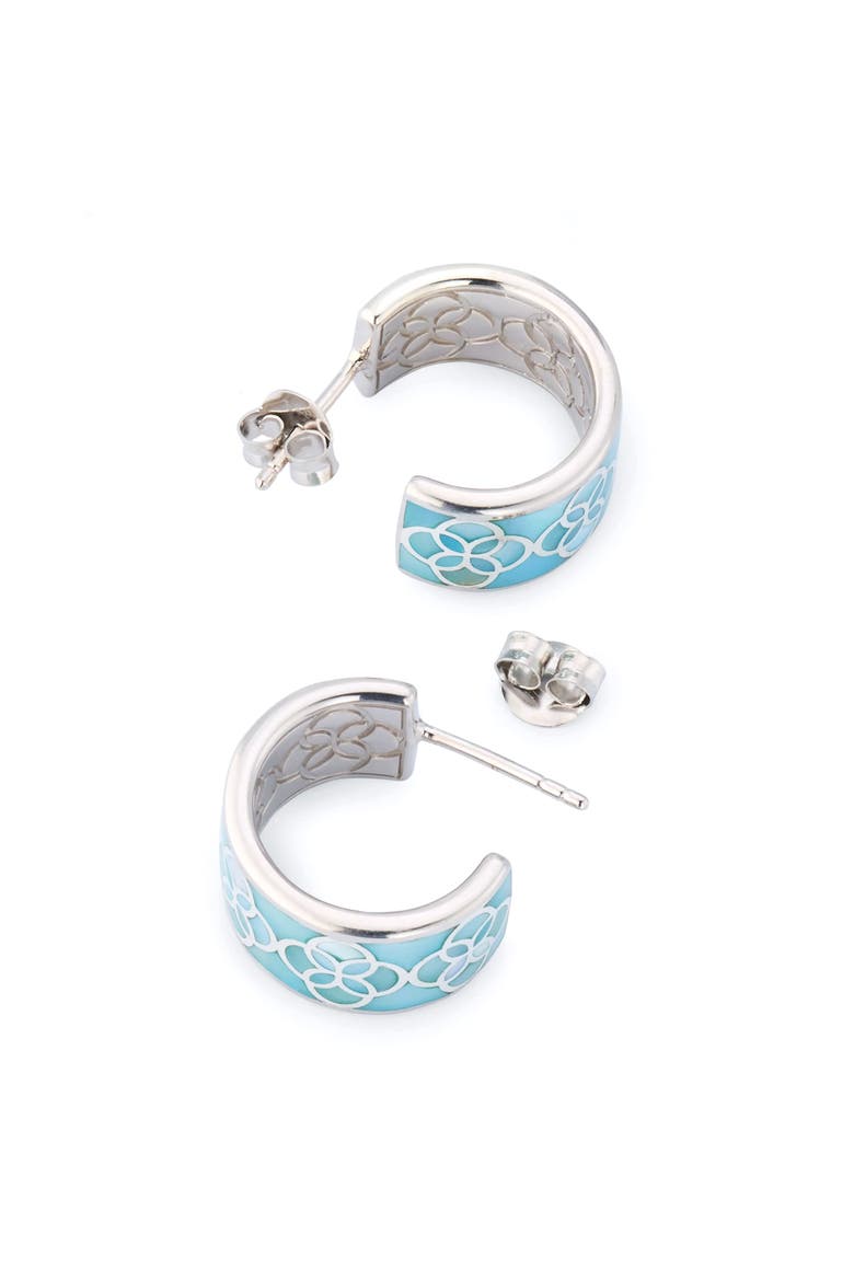 Petal Gemstone Sterling Silver Huggie Earring, Alternate, color, BLUE