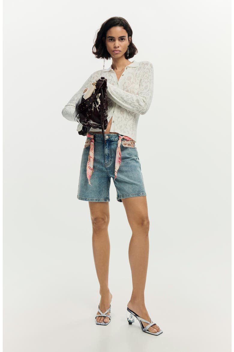 Embroidered Denim Shorts, Alternate, color, MEDIUM BLUE