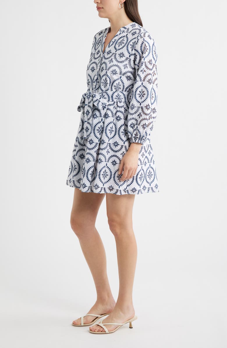 Caslon<sup>®</sup> Embroidered Eyelet Lace Dress, Alternate, color, White- Blue Embroidery