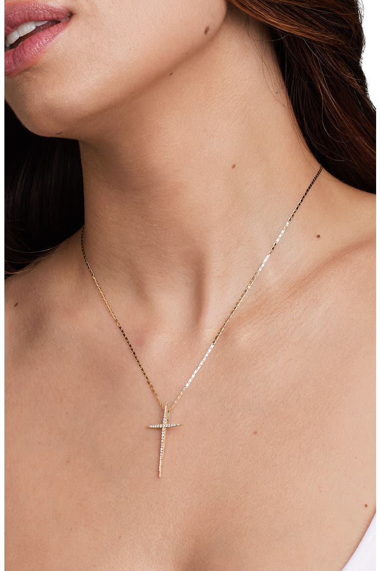 14K Gold Pointed Diamond Cross Pendant Necklace, Alternate, color, YELLOW GOLD