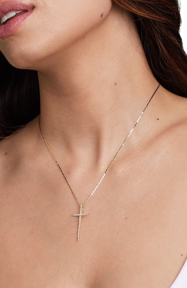 LANA 14K Gold Pointed Diamond Cross Pendant Necklace, Alternate, color, Yellow Gold