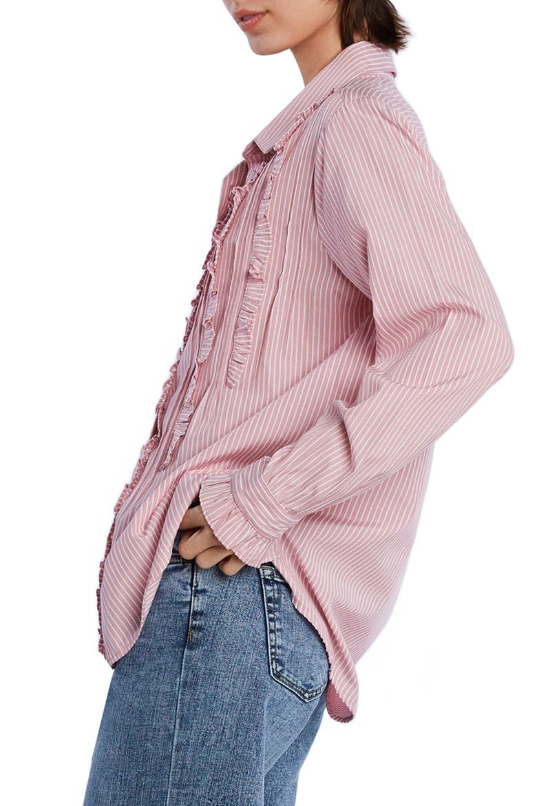 Ruffle Stripe Tuxedo Shirt, Alternate, color, DUSTY ROSE STRIPES
