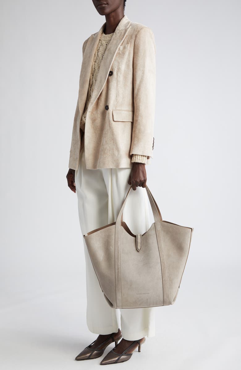 Brunello Cucinelli Monili Trim Suede Tote, Alternate, color,