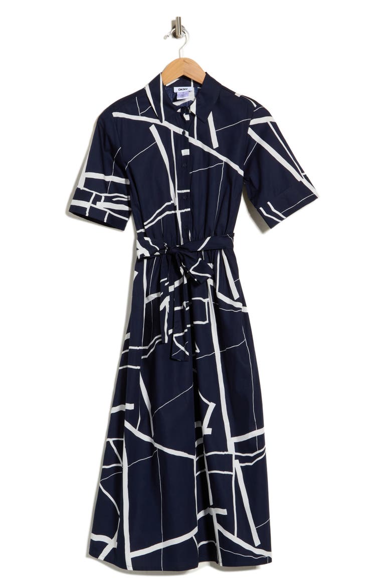 Tie Waist Shirtdress, Alternate, color, NAVY/ CREAM
