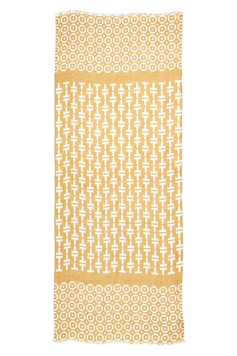 'Fret Tile' Linen Blend Scarf, Alternate, color, OAT