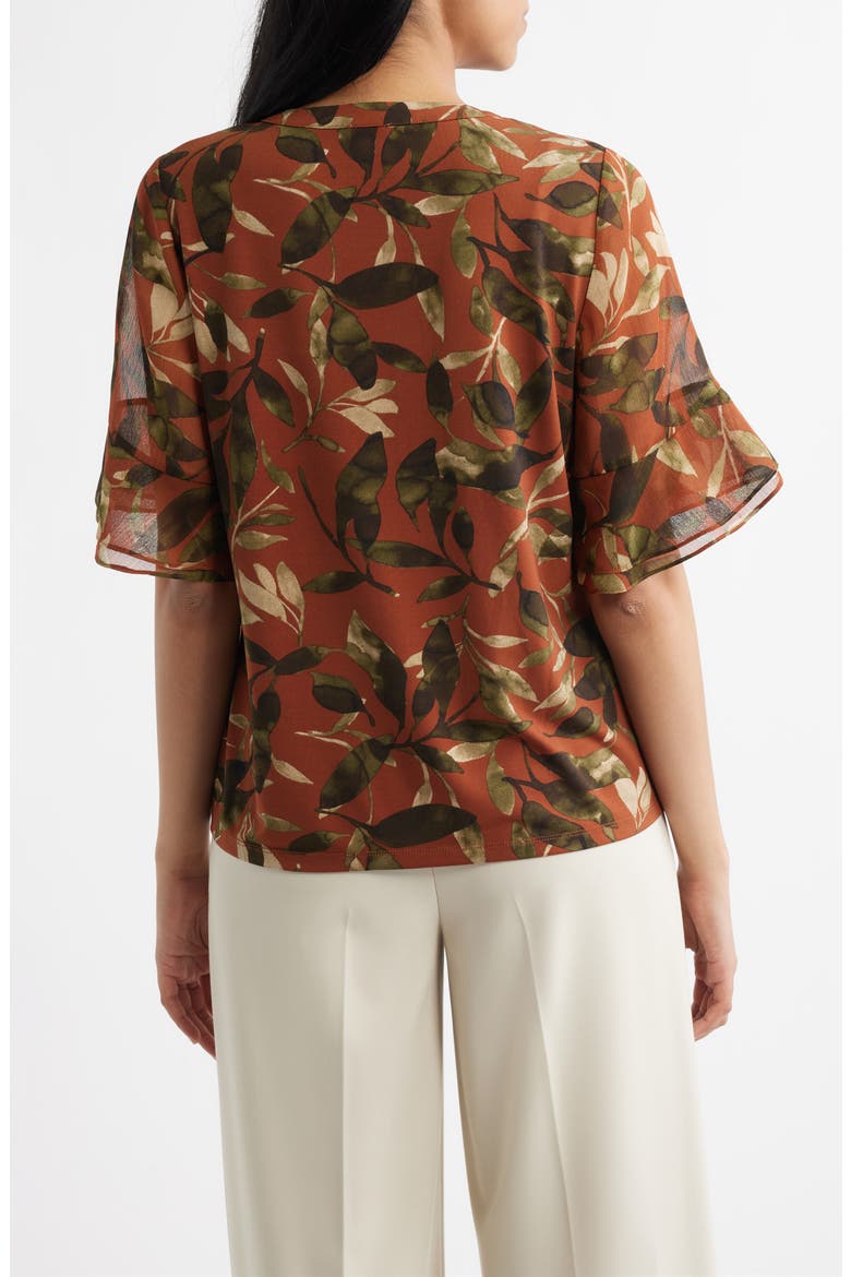 Leaf Print Ruffle Sleeve Shirt, Alternate, color, CEDAR SPC MLT