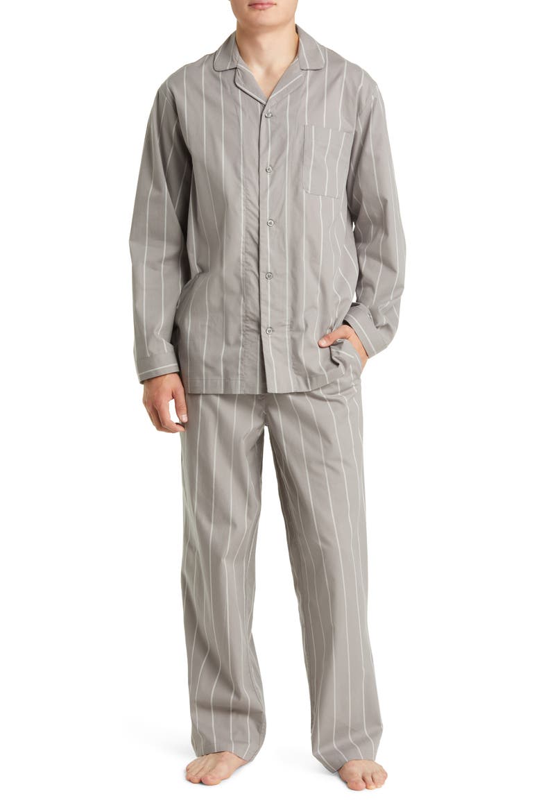 Men's Cotton Poplin Pajamas, Main, color, GREY FROST NANCY STRIPE