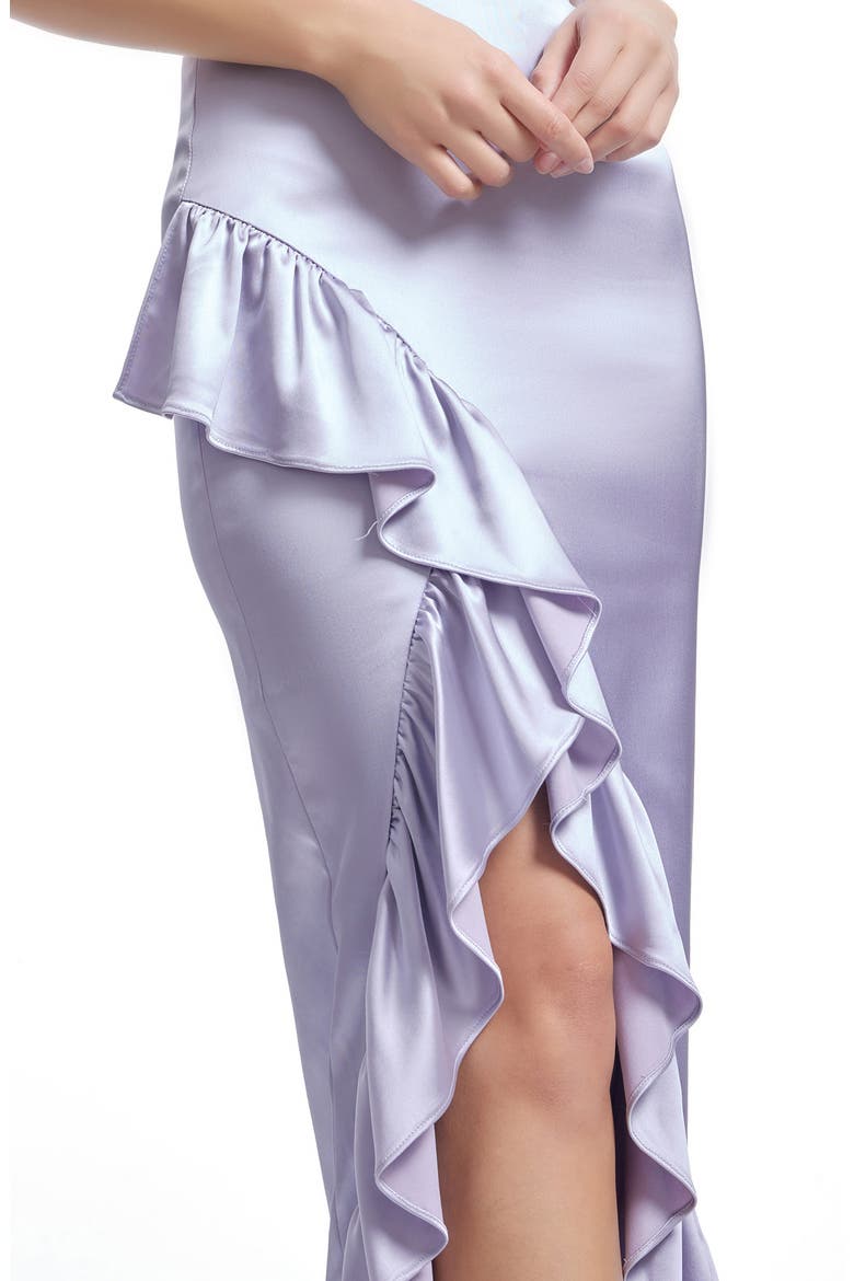 Charlene Ruffle Satin Gown, Alternate, color, DUSTY LAVENDER