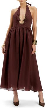 Bardot Cavarly Plunge Halter Neck Maxi Dress