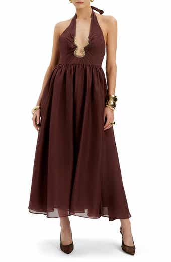 Cavarly Plunge Halter Neck Maxi Dress