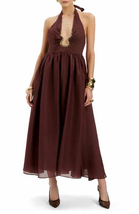 Cavarly Plunge Halter Neck Maxi Dress
