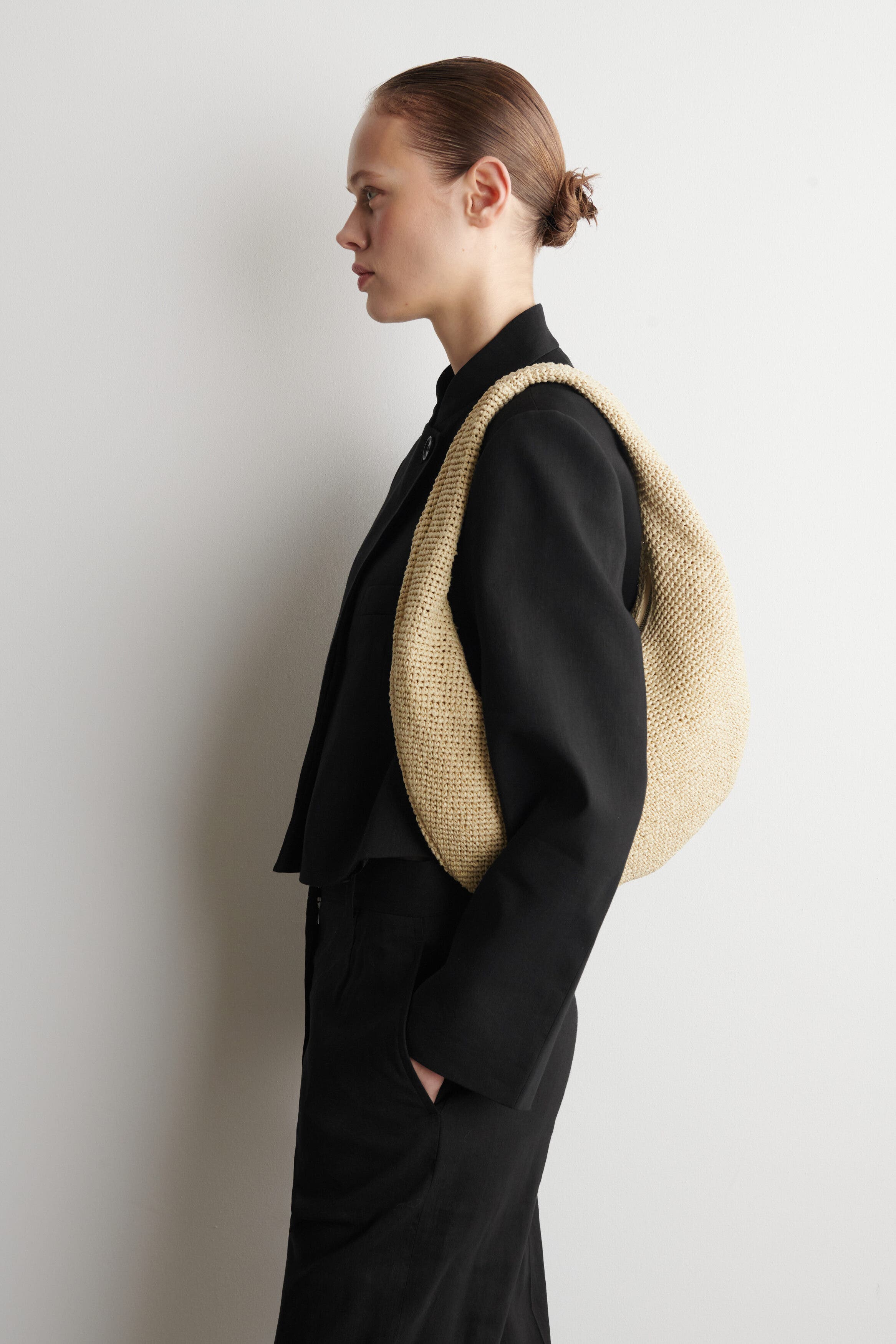 COS Curved Shoulder Bag - Straw, Alternate, color, Beige