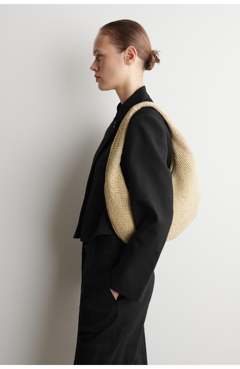 COS Curved Shoulder Bag - Straw, Alternate, color, Beige