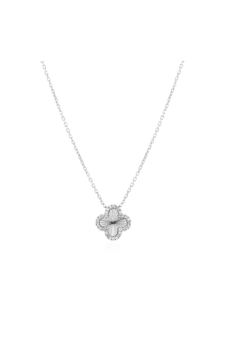 The Lovery Fine Jewelry Fluted Gold Diamond Single Clover Necklace, Main, color, White Gold