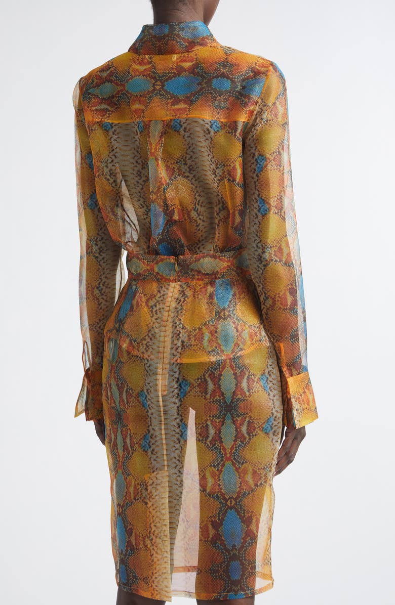 LaQuan Smith Shimmer Snakeskin Print Pleated Double Cuff Button-Up Shirt, Alternate, color, Snake