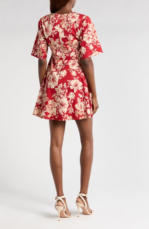 Shop Wayf Zelma Floral Short Sleeve Minidress In Red