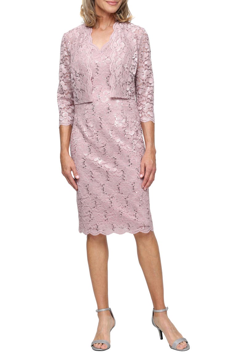 Sequin Stretch Lace Sheath Sleeveless Dress with Jacket, Main, color, BLUSH