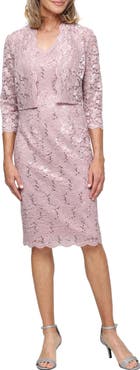 SL FASHIONS Sequin Stretch Lace Sheath Sleeveless Dress with Jacket