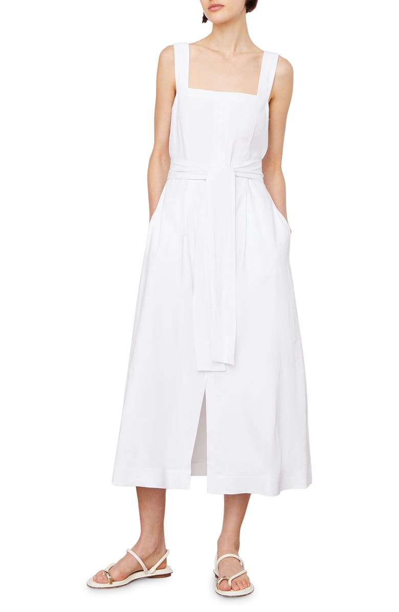Vince Square Neck Belted Linen Blend Dress, Main, color, 