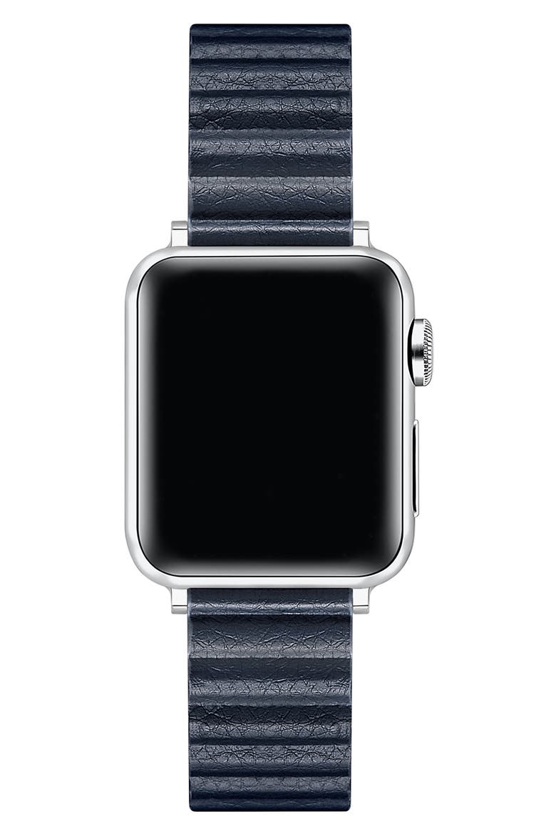 Dakota Faux Leather Apple Watch® Watchband, Alternate, color, NAVY