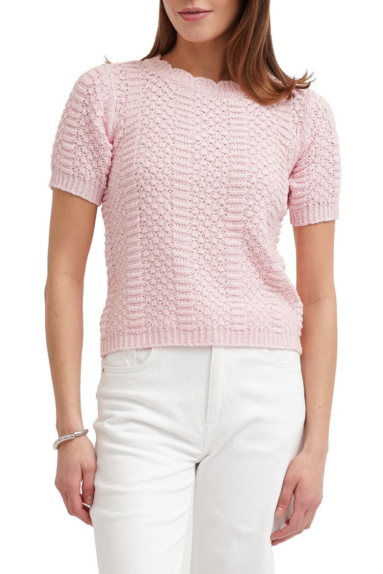 Short Sleeve Textured Crewneck Sweater, Alternate, color, BABY STRAWBERRY