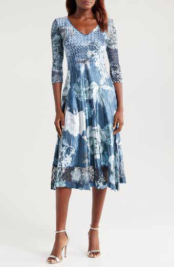 Lace Sleeve Charmeuse & Chiffon Cocktail Dress
