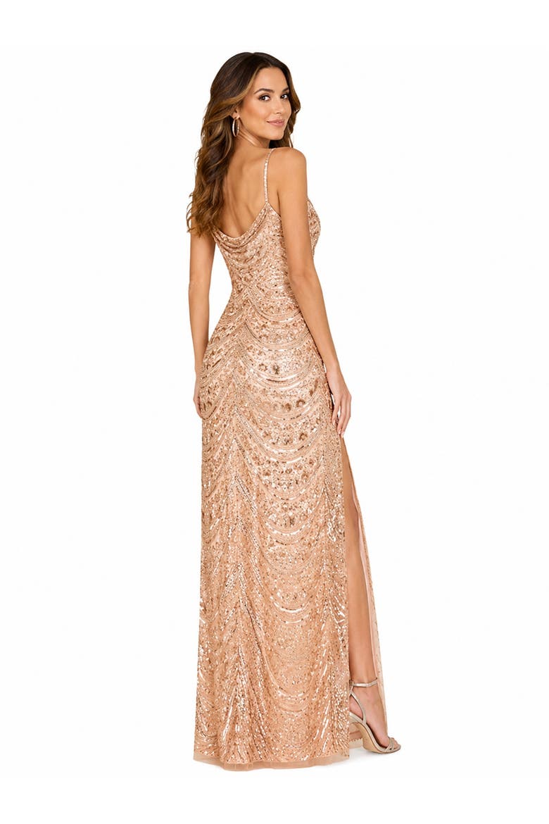 Beaded Faux-Wrap V-Neck Bridal Gown, Alternate, color, Blush