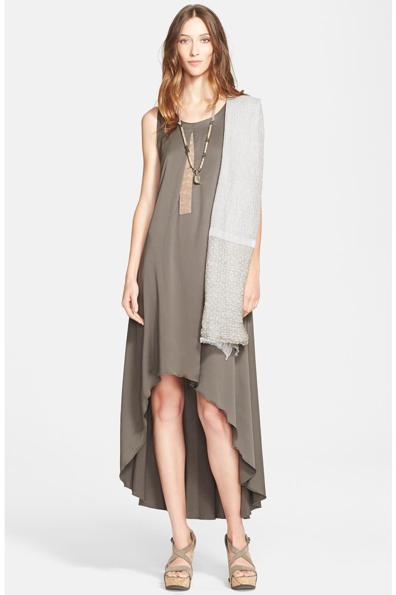 High/Low Stretch Silk Dress, Alternate, color, MILITARY