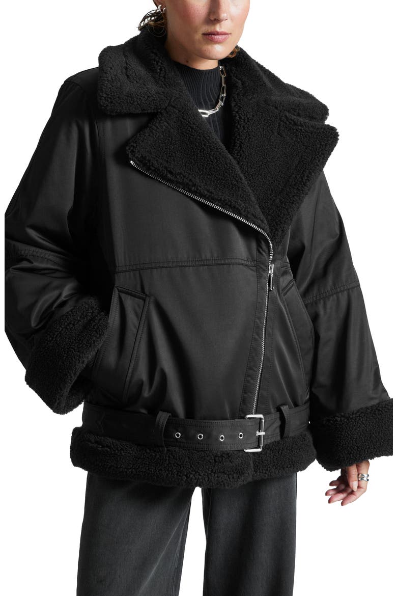 Aviator Jacket, Main, color, BLACK W. WHITE PILE DETAILS