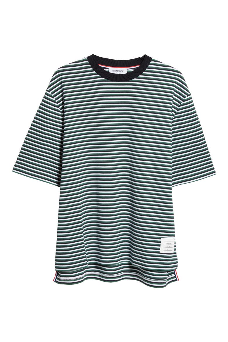 Oversize Stripe High-Low Hem Cotton T-Shirt, Alternate, color, NAVY/ GREEN/ WHITE