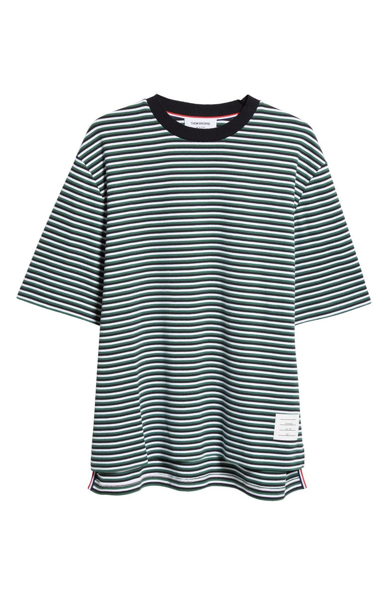Thom Browne Oversize Stripe High-Low Hem Cotton T-Shirt, Alternate, color, 