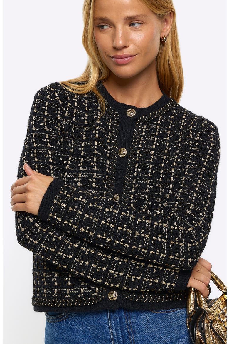 Metallic Tweed Cardigan, Alternate, color, BLACK